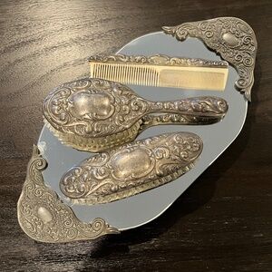Vintage Silver Plated Vanity Set